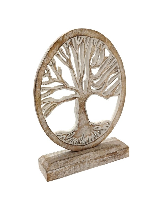 VANIYA CRAFTS ديكور شجرة الحياة الخشبية من VANIYA CRAFTS® - منحوتة يدوية الصنع لغرفة المعيشة أو غرفة النوم أو المكتب أو لعرضها في الخزانة (أبيض عتيق) - Image 3