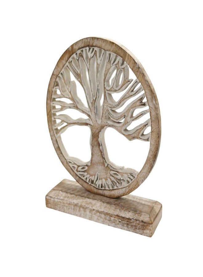 VANIYA CRAFTS ديكور شجرة الحياة الخشبية من VANIYA CRAFTS® - منحوتة يدوية الصنع لغرفة المعيشة أو غرفة النوم أو المكتب أو لعرضها في الخزانة (أبيض عتيق) - Image 2