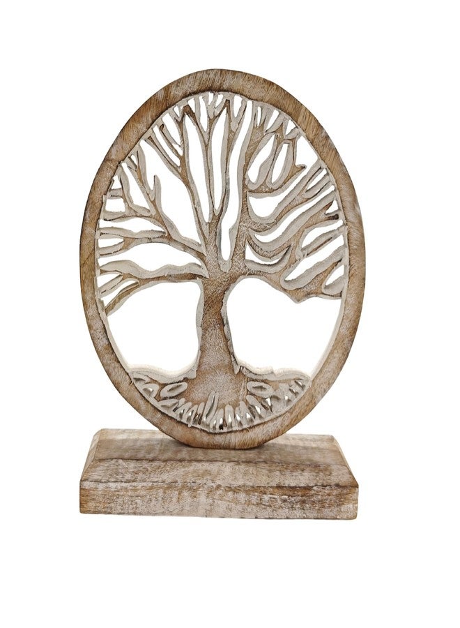 VANIYA CRAFTS ديكور شجرة الحياة الخشبية من VANIYA CRAFTS® - منحوتة يدوية الصنع لغرفة المعيشة أو غرفة النوم أو المكتب أو لعرضها في الخزانة (أبيض عتيق) - Image 1