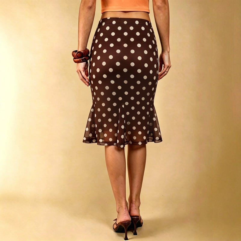 Summer 2026 Polka Dot Mermaid Skirt Vintage Ruffle Waist Slimming A-Line Midi Skirt - Image 2