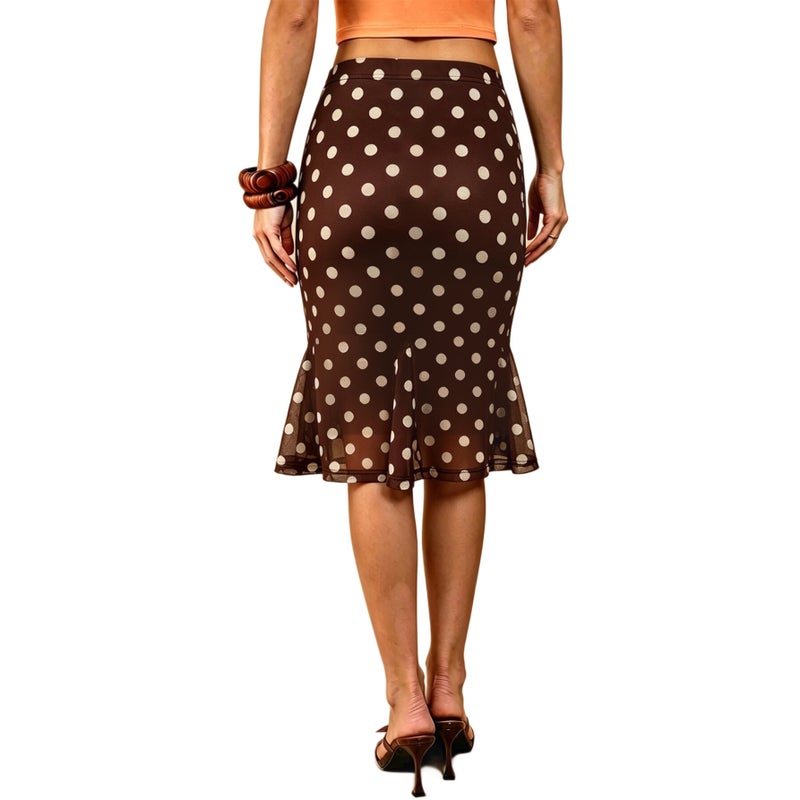 Summer 2026 Polka Dot Mermaid Skirt Vintage Ruffle Waist Slimming A-Line Midi Skirt - Image 5
