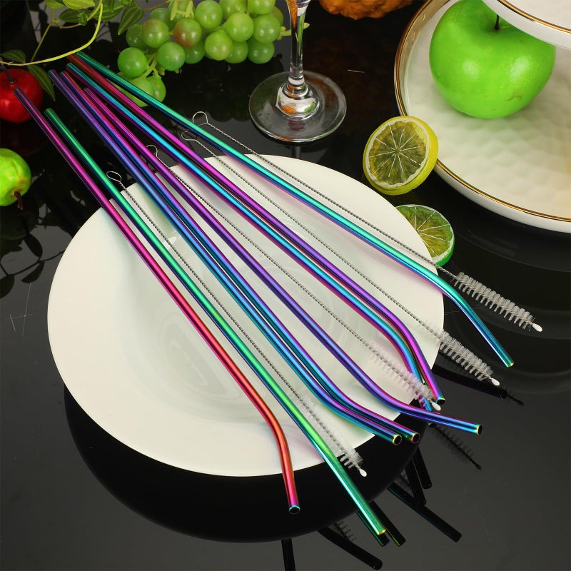 Geiserailie 8 Pieces 14 Inch Reusable Stainless Steel Straws Long Drinking Straws for 100 oz Tumblers, Extra with 4 Pieces Cleaning Brush(Rainbow) - Image 4