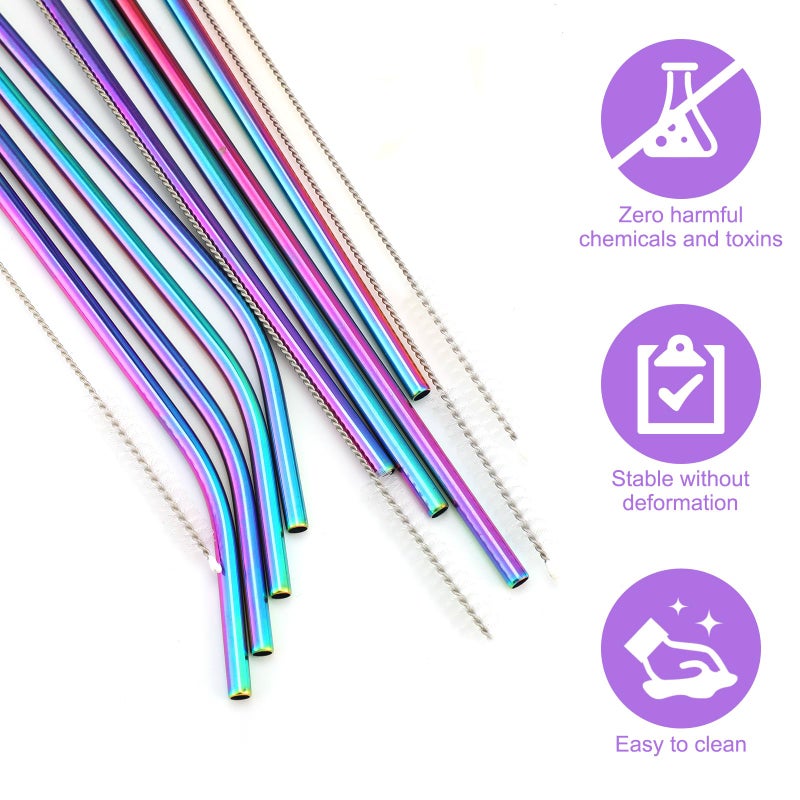 Geiserailie 8 Pieces 14 Inch Reusable Stainless Steel Straws Long Drinking Straws for 100 oz Tumblers, Extra with 4 Pieces Cleaning Brush(Rainbow) - Image 3