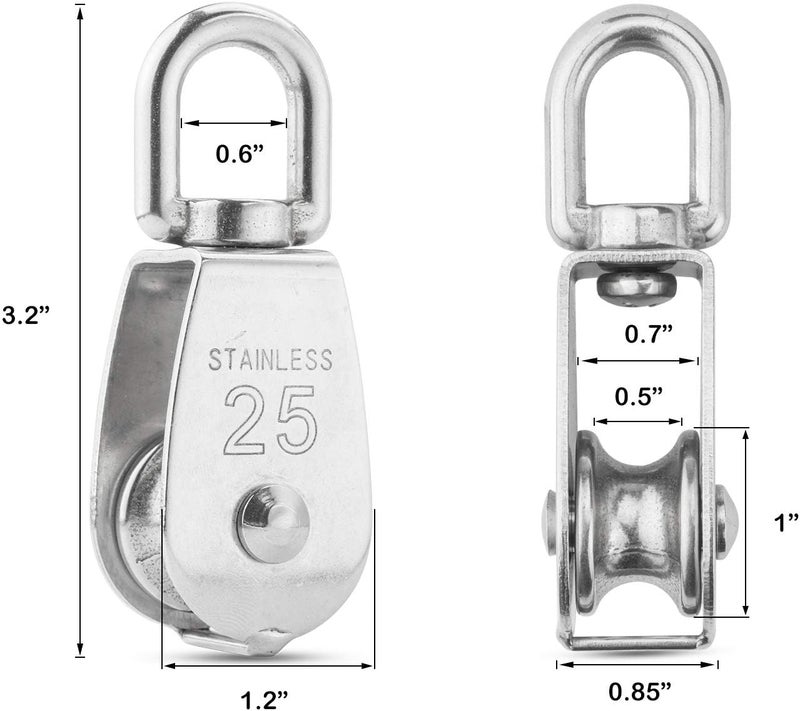 CBTONE M25 Single Pulley Block Loading 550lbs, 10 Pack 304 Stainless Steel Wire Rope Single Roller 25mm Lifting Crane Swivel Hook - Image 2