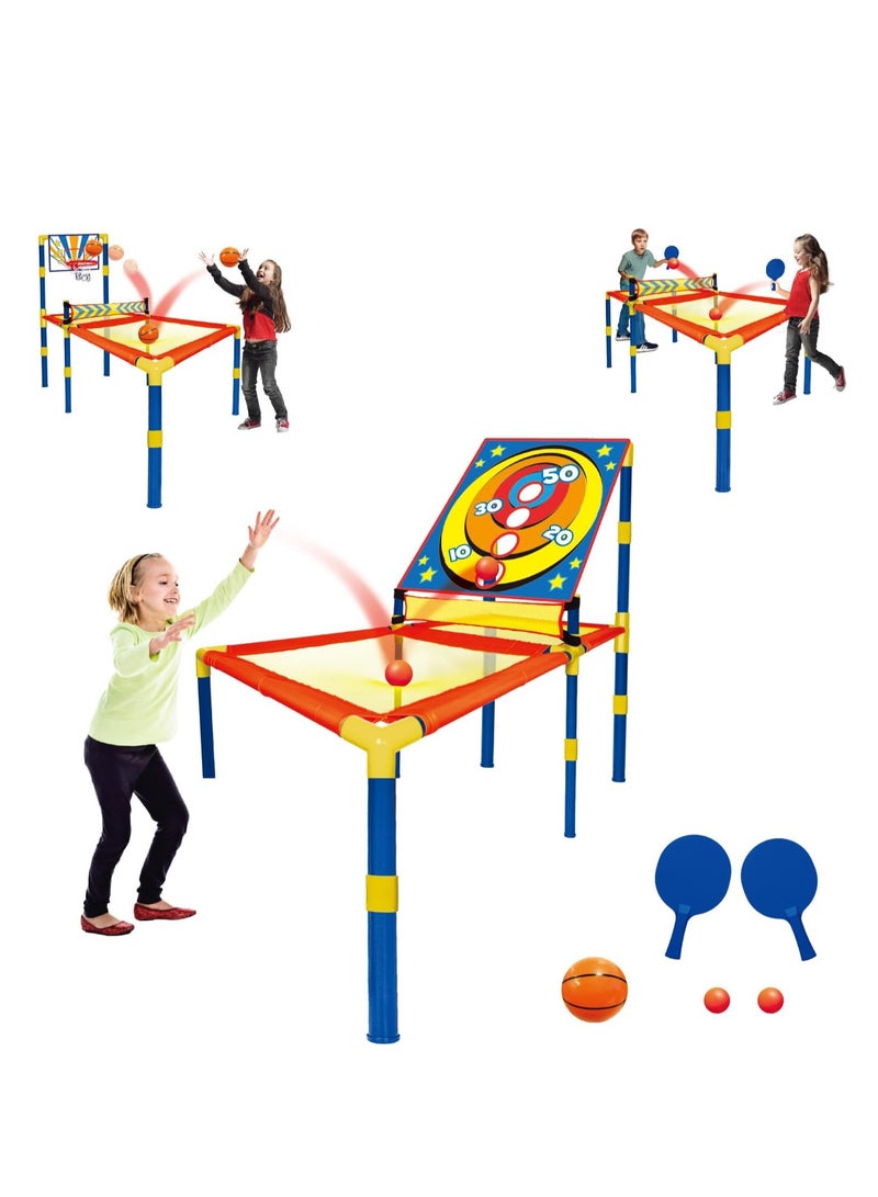Rally 3 in 1 Kids Playset - Portable Trampoline Ping Pong Table Tennis Basketball - Image 1