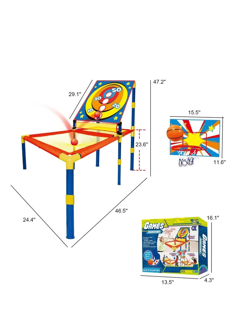 Rally 3 in 1 Kids Playset - Portable Trampoline Ping Pong Table Tennis Basketball - Image 2