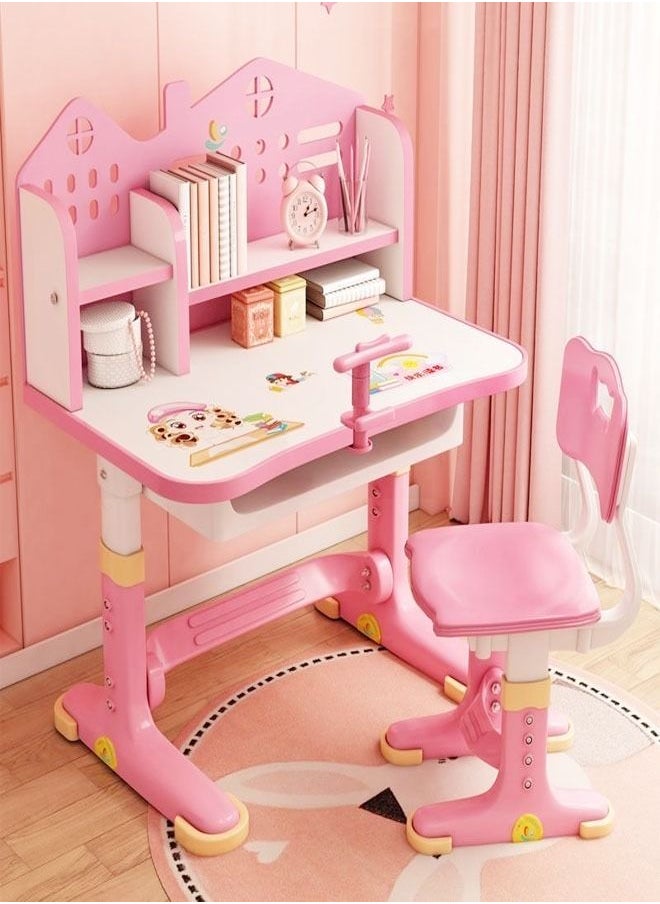 fashionhome Modern Ergonomic Design Adjustable Height Student Chair with Storage Drawers Study Reading Writing and Drawing Workstation Table Kids Furniture  - Image 1