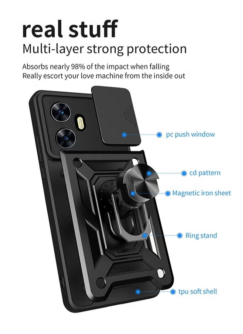 X-level Realme C55 Case Cover Protector Accessories with Camera Len Protection Anti-Scratch Shockproof Anti-Fingerprints Back Cover with 360 Car Mount Magnetic Ring Holder Case Protector  - Image 3