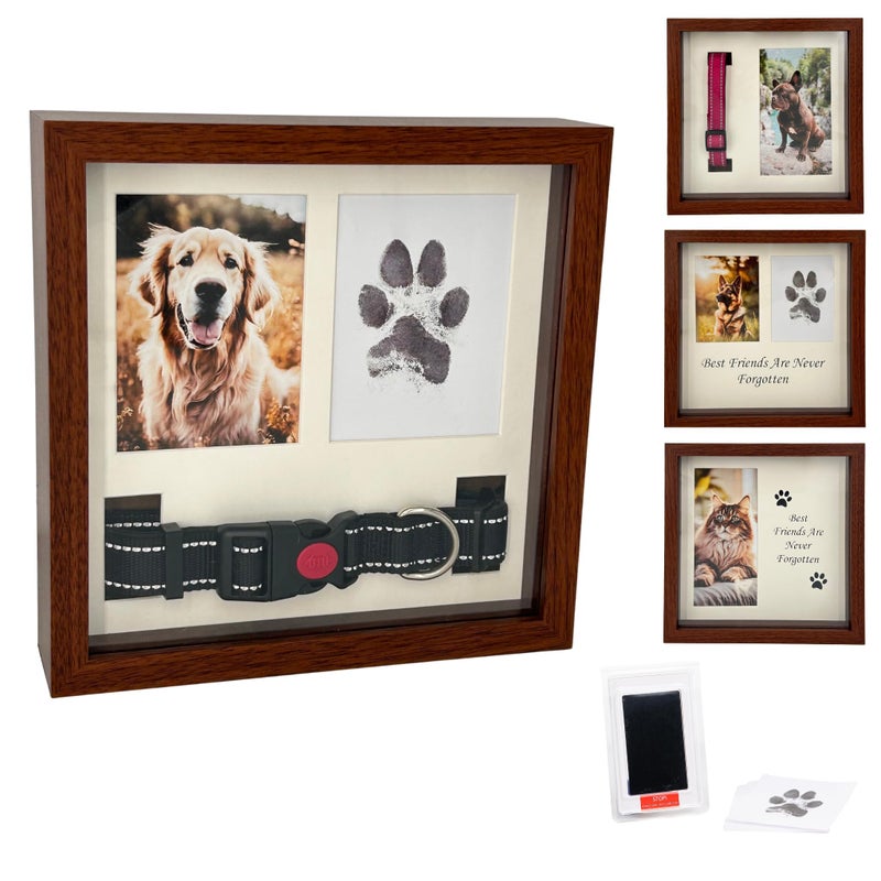 OtterPets Memorial Picture Frame for Pets - Paw Print Kit - Remembrance for Dogs & Cats - Shadow Box with Collar - Keepsake Tribute for Sympathy - Loss of Dog Bereavement Gift (Brown) - Image 1