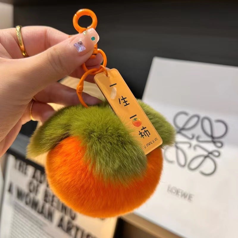 Imitation Rex Rabbit Hair Good Things Happen Keychain Pendant Cute Fluffy Ball Bag Hanging Good Persimmon Happen Women A persimmon for a lifetime