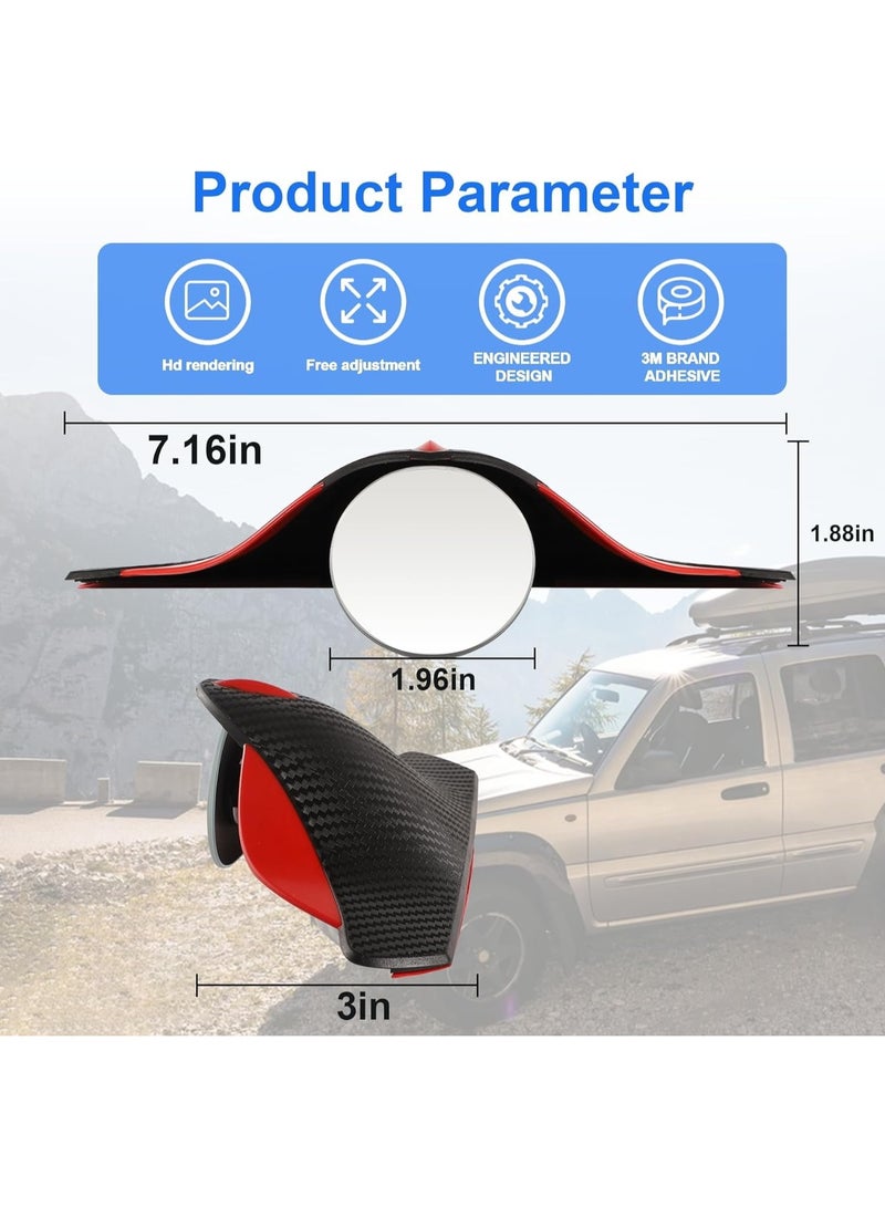 مرآة مرآة مرآة عمياء ثنائية الجانب مع مرآة جانبية واقي المطر، ألياف الكربون 2 في 1 الرؤية الخلفية أغلفة مرآة المطر، 360 درجري مرآة محدبة قابلة للضبط - Image 2