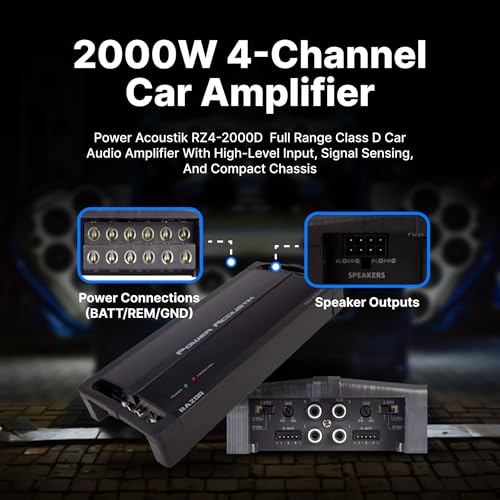POWER ACOUSTIK مضخم صوت باور أكوستيك RZ4-2000D 2000 واط فئة D 4 قناة ، أسود ، 13.60 بوصة × 6.30 بوصة × 3.50 بوصة - Image 2