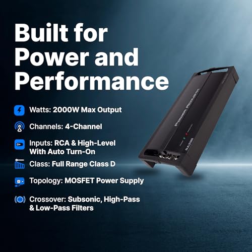 POWER ACOUSTIK مضخم صوت باور أكوستيك RZ4-2000D 2000 واط فئة D 4 قناة ، أسود ، 13.60 بوصة × 6.30 بوصة × 3.50 بوصة - Image 3
