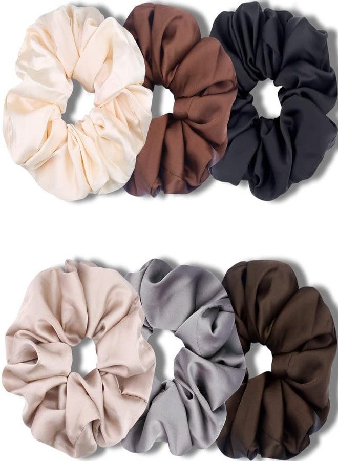 CHIROGRAPHY 6 Pcs Luxury Big Scrunchies for Women Thick Hair, Premium Satin Softer than Silk, XL 6 Inch Extra Large Scrunchy Elastic Hair Bands Accessories, 6 Pack, Neutral - Image 1