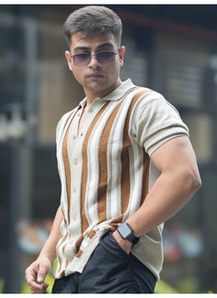 Maniac Mens 3/4th Sleeve Brown Retro Flat Knit Cotton Shirt  - Image 2