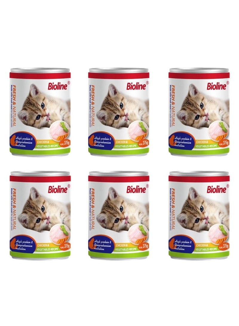 Bioline canned Chicken & Vegetables Cat wet Food - 375G (Pack Of 6) - Image 1