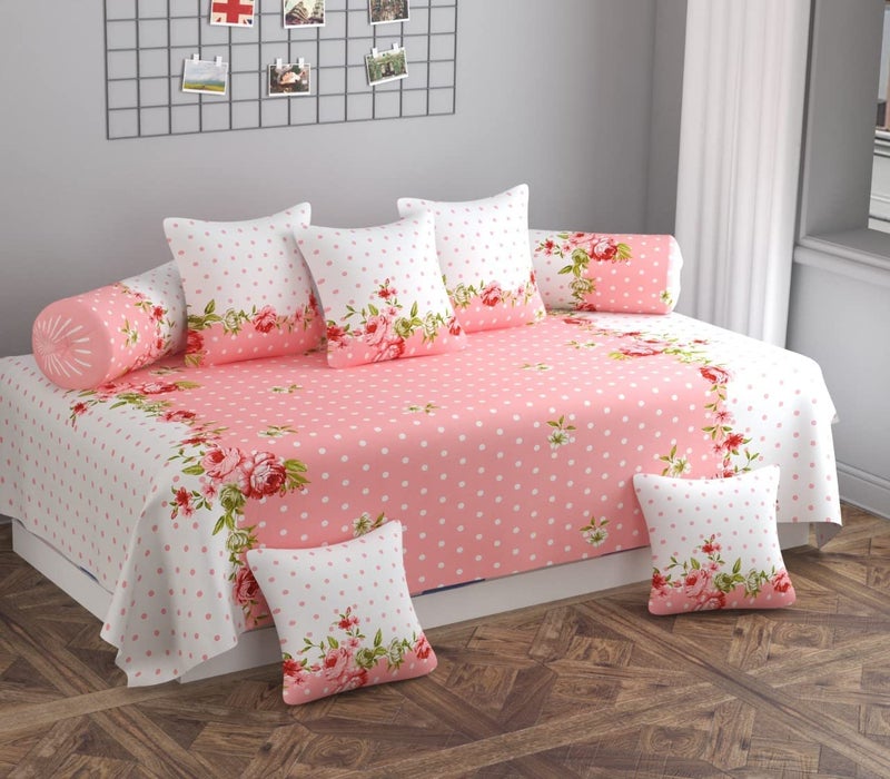 8 Piece Cotton Diwan Set with Complete Zipper Cushion and Bolster Covers  - Image 1