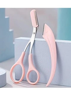 Red Blossom 2Pc Premium Eyebrow Trimmer Scissors Set, Curved Eyebrow Razor Eyebrow Scissors With Comb Easy Brow Trimming Take It Anywhere For Beginners Pink Color  - Image 1