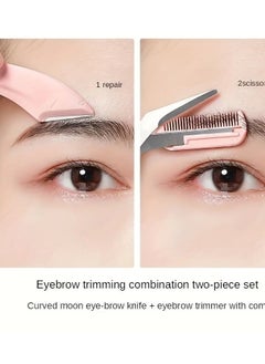 Red Blossom 2Pc Premium Eyebrow Trimmer Scissors Set, Curved Eyebrow Razor Eyebrow Scissors With Comb Easy Brow Trimming Take It Anywhere For Beginners Pink Color  - Image 2