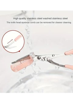 Red Blossom 2Pc Premium Eyebrow Trimmer Scissors Set, Curved Eyebrow Razor Eyebrow Scissors With Comb Easy Brow Trimming Take It Anywhere For Beginners Pink Color  - Image 4