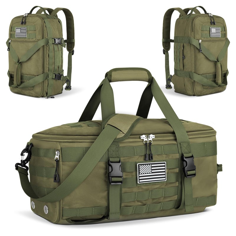 ETRONIK Gym Bags for Men Women Military Duffle Bag Backpack with Shoe Compartment 3 in 1 Carry on Bag Travel Backpack with Wet Pocket Weekender Overnight Range Bag for Workout Football Gym Green - Image 2