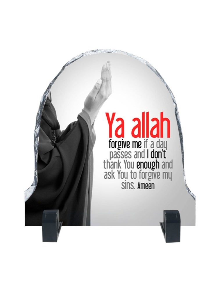 Service Zone - Protective Printed White Rock Shape Marble Photo Frame for Table Top Ya Allah Forgive Me If A Day Passes And I Don’t Thank You - Image 1