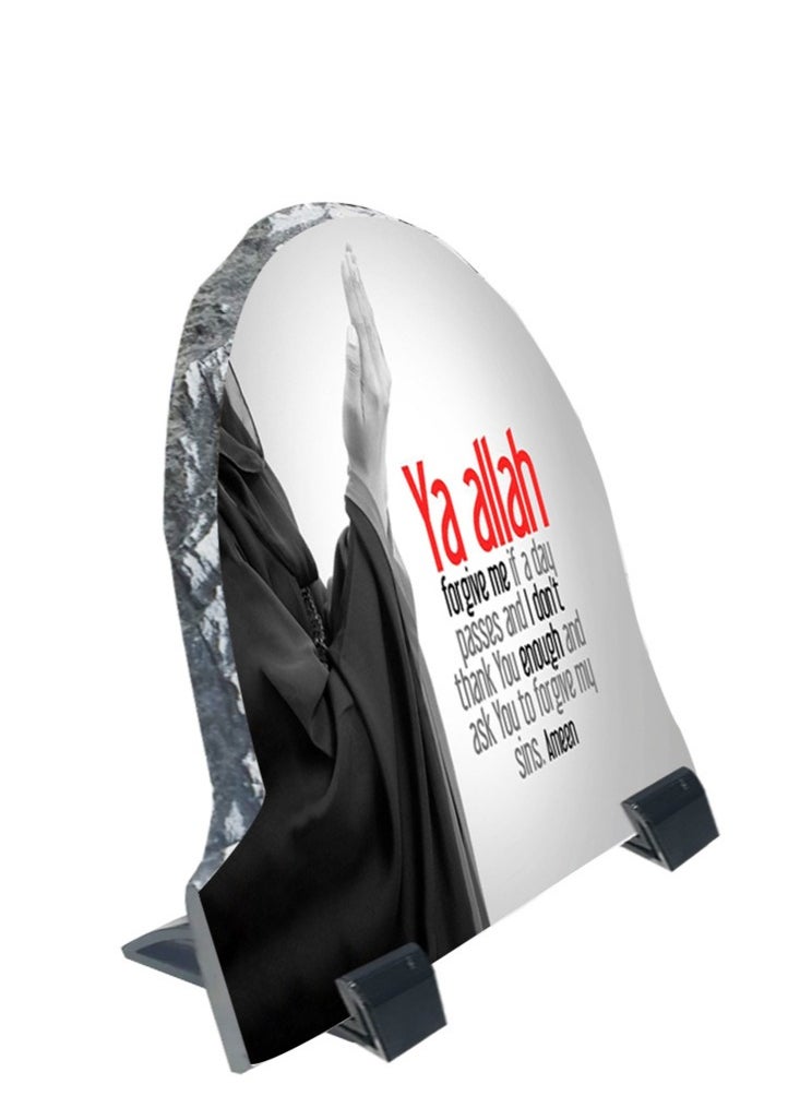 Service Zone - Protective Printed White Rock Shape Marble Photo Frame for Table Top Ya Allah Forgive Me If A Day Passes And I Don’t Thank You - Image 1