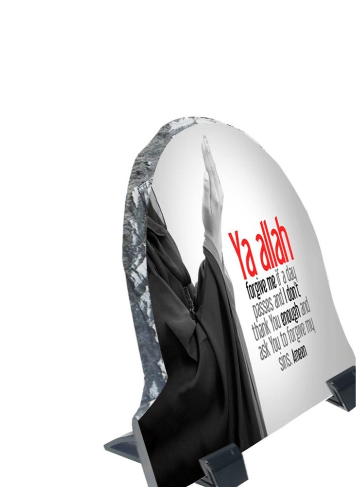 Service Zone - Protective Printed White Rock Shape Marble Photo Frame for Table Top Ya Allah Forgive Me If A Day Passes And I Don’t Thank You - Image 1