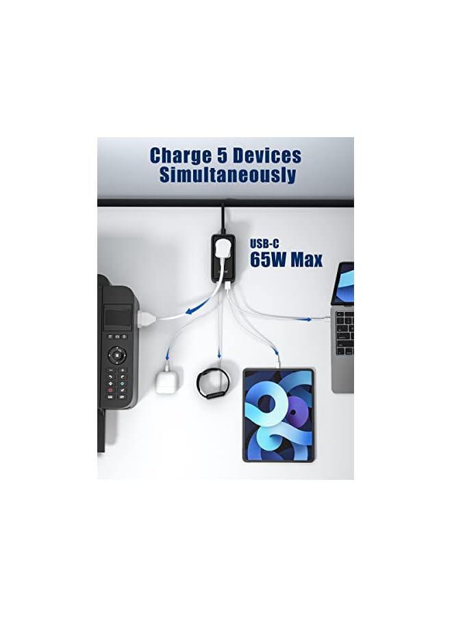 Lencent 65W USB C Charger Plug, Gan III 4-Port Fast Wall Charger with 1 AC+4 USB Ports, PD Desktop Charger,Compatible with Laptop, MacBook, iPad Pro, iPhone and More (Black) - Image 2