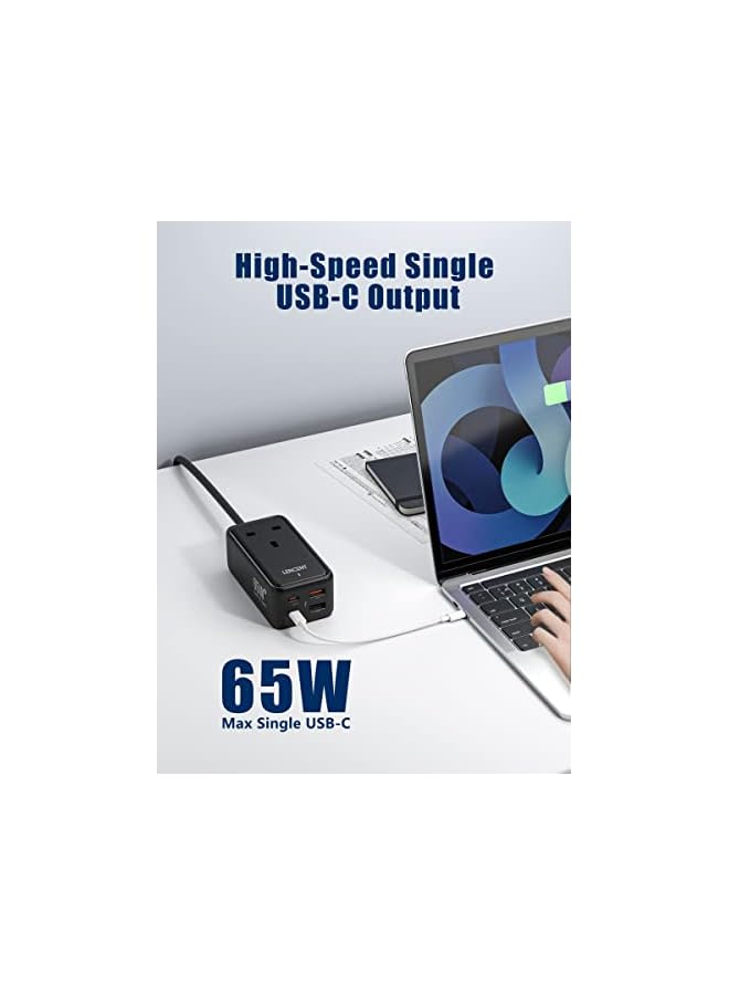 Lencent 65W USB C Charger Plug, Gan III 4-Port Fast Wall Charger with 1 AC+4 USB Ports, PD Desktop Charger,Compatible with Laptop, MacBook, iPad Pro, iPhone and More (Black) - Image 3