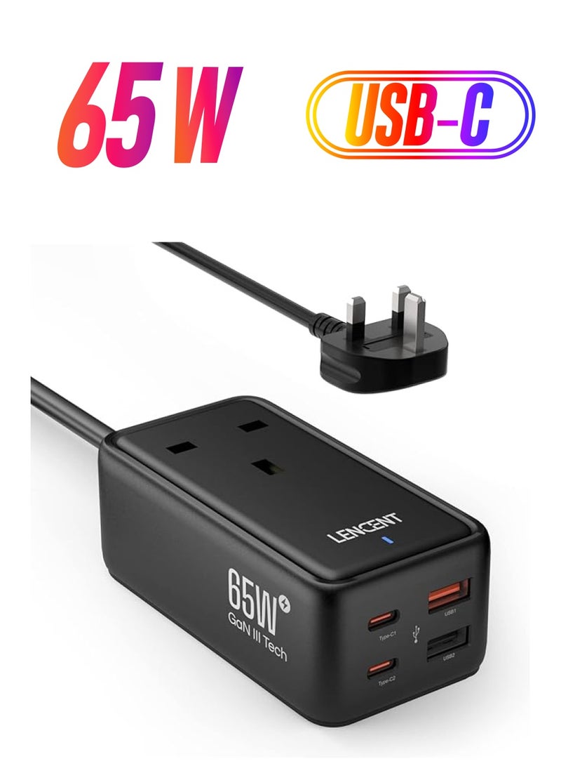 Lencent 65W USB C Charger Plug, Gan III 4-Port Fast Wall Charger with 1 AC+4 USB Ports, PD Desktop Charger,Compatible with Laptop, MacBook, iPad Pro, iPhone and More (Black) - Image 1