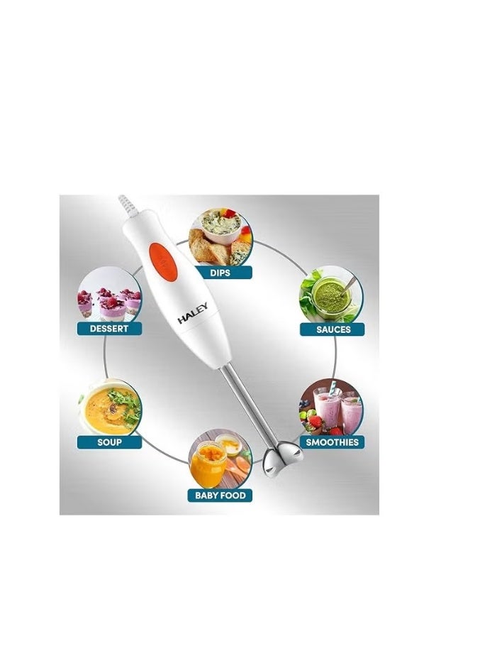 Haley خلاط يدوي هالي، 1000 واط، مصنوع من الفولاذ المقاوم للصدأ، محرك قوي بسرعتين، شفرة من الفولاذ المقاوم للصدأ، ضمان لمدة عامين، HY-1105 (أبيض) - Image 3