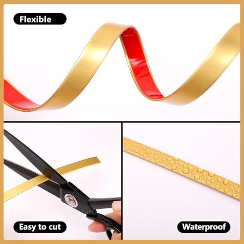 Fyguard 32Ft Gold Trim Peel and Stick 0.25IN Gold Strip Tape, Self-Adhesive Molding Trim Tape for Mirror Frame Border Walls Cabinet Tile Decorative - Image 5