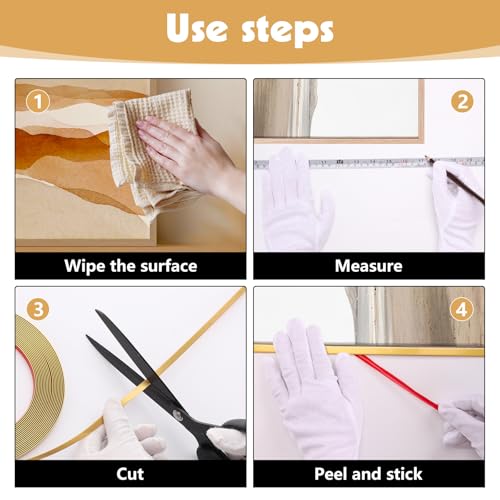 Fyguard 32Ft Gold Trim Peel and Stick 0.25IN Gold Strip Tape, Self-Adhesive Molding Trim Tape for Mirror Frame Border Walls Cabinet Tile Decorative - Image 4