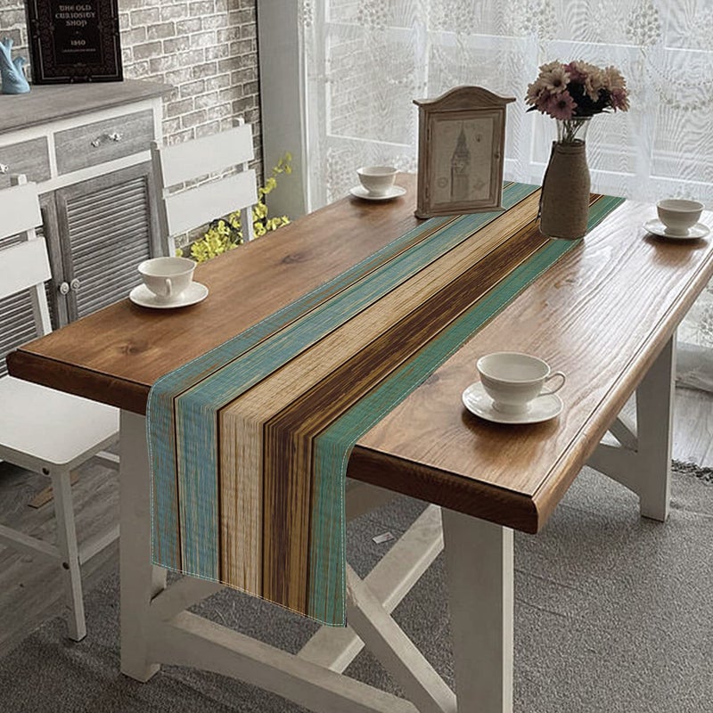 DMIPIRLS Decorative Table Runner 13 x 72 InchesSet of 1 Elegant Cotton Linens Table Runner Decor for KitchenDining RoomCoffee TableRetro Wooden Board Old Rustic StyleBlue Brown - Image 4