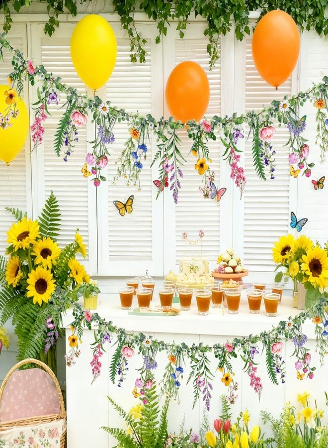 SUNBEAUTY Wildflower Banner 2 Pcs Garden Party Flower Spring Summer Reusable Waterproof Garland 9.8FT for Enchanted Garden Woodland Tropical Wedding Baby Shower Birthday Tea Supplies Girl Decorations - Image 4
