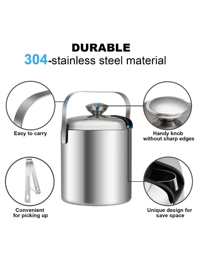 SHABILI Stainless Steel 1.3 L Double-Layer Ice Bucket Ice Tong Beverage Cooler With Tongs Filter Lid, Long-Lasting Insulation Easy Clean Stable Carry Handle Portable Durable, for Outdoor Bar BBQ Party Picnic - Image 3