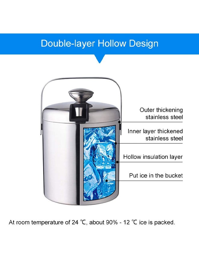 SHABILI Stainless Steel 1.3 L Double-Layer Ice Bucket Ice Tong Beverage Cooler With Tongs Filter Lid, Long-Lasting Insulation Easy Clean Stable Carry Handle Portable Durable, for Outdoor Bar BBQ Party Picnic - Image 2