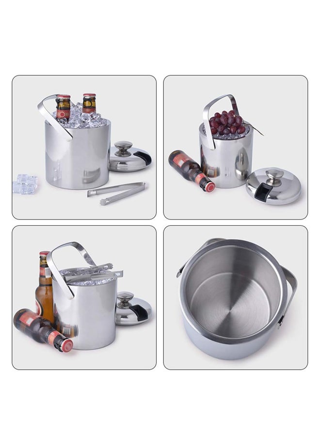 SHABILI Stainless Steel 1.3 L Double-Layer Ice Bucket Ice Tong Beverage Cooler With Tongs Filter Lid, Long-Lasting Insulation Easy Clean Stable Carry Handle Portable Durable, for Outdoor Bar BBQ Party Picnic - Image 5