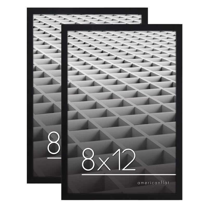 Americanflat 8x12 Picture Frame in Black with Shatter Resistant glass - Thin Border Frames in Horizontal or Vertical Formats for Wall (2 Pack)