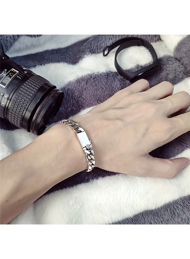 Solid Chain Bracelet For Men Women, Heavy Silver Cuban Link Bracelet For Mens, 20cm Premium Quality Fine Mens Bracelets - Image 2