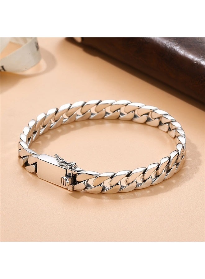 Solid Chain Bracelet For Men Women, Heavy Silver Cuban Link Bracelet For Mens, 20cm Premium Quality Fine Mens Bracelets - Image 1