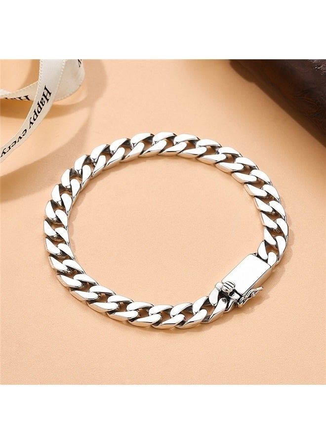 Solid Chain Bracelet For Men Women, Heavy Silver Cuban Link Bracelet For Mens, 20cm Premium Quality Fine Mens Bracelets - Image 3