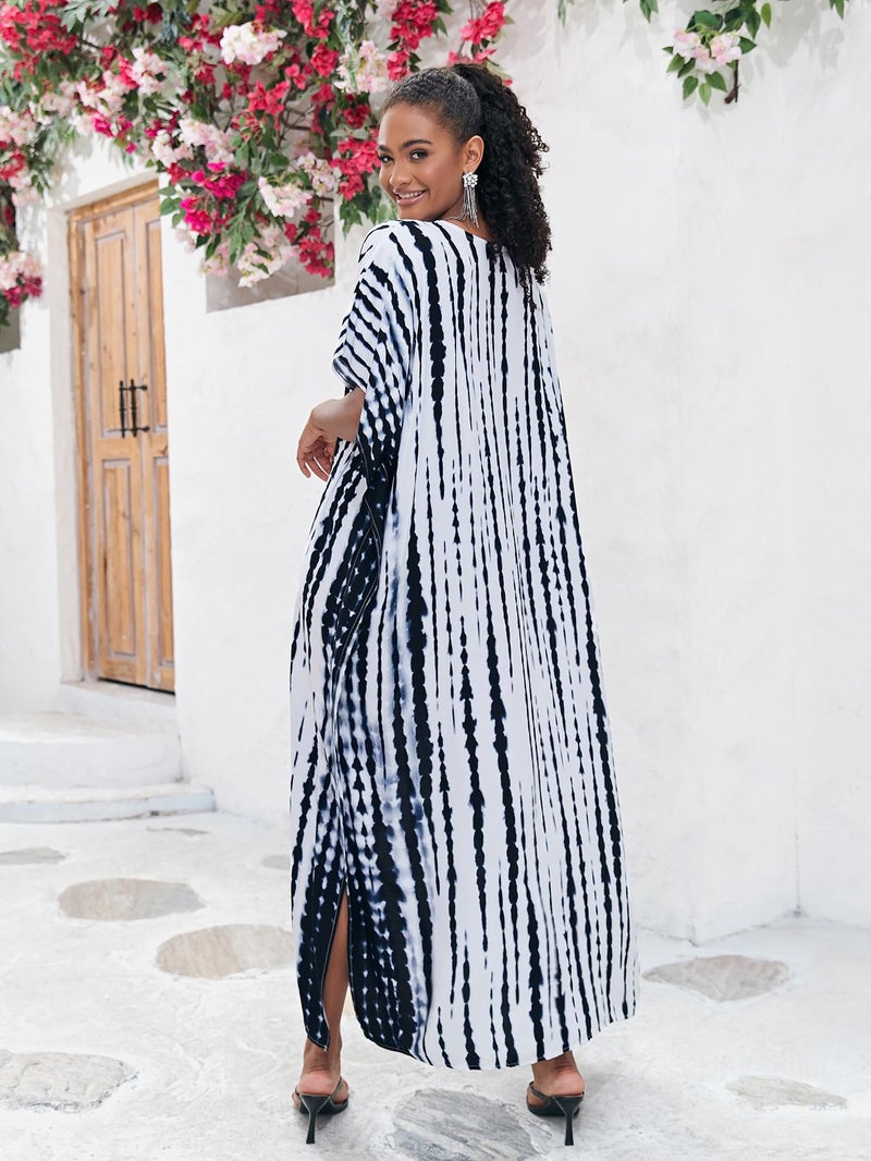 IMAGEKOPE Kaftan for Women Plus Size Bathing Suit Cover up Batwing Dress Loose fit Moroccan Caftan mumu Dresses for Women - Image 4