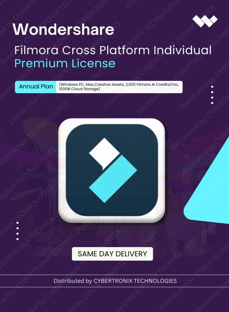 ترخيص فردي متميز عبر المنصات من Wondershare Filmora | خطة سنوية | (Windows PC، Mac، أصول إبداعية، 2,000 رصيد Filmora AI/شهر، 100GB تخزين سحابي) | ترخيص رقمي | توصيل في نفس اليوم