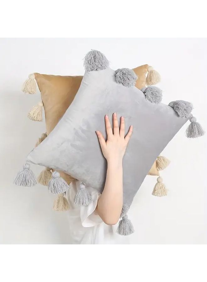 1pc Retro Velvet Tassel Throw Pillow Cover 18x18 Inch Geometric Square Cushion Case Polyester Fabric Contemporary Style Zipper Closure Hand Wash Only - Image 4