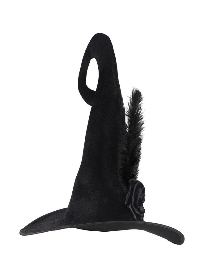 BXT Halloween Witch Hat Velvet Black Wizard Hat with Rose and Feather for Women Halloween Cosplay Costumes Party Accessory Black Pointed Wizard Hat - Image 2