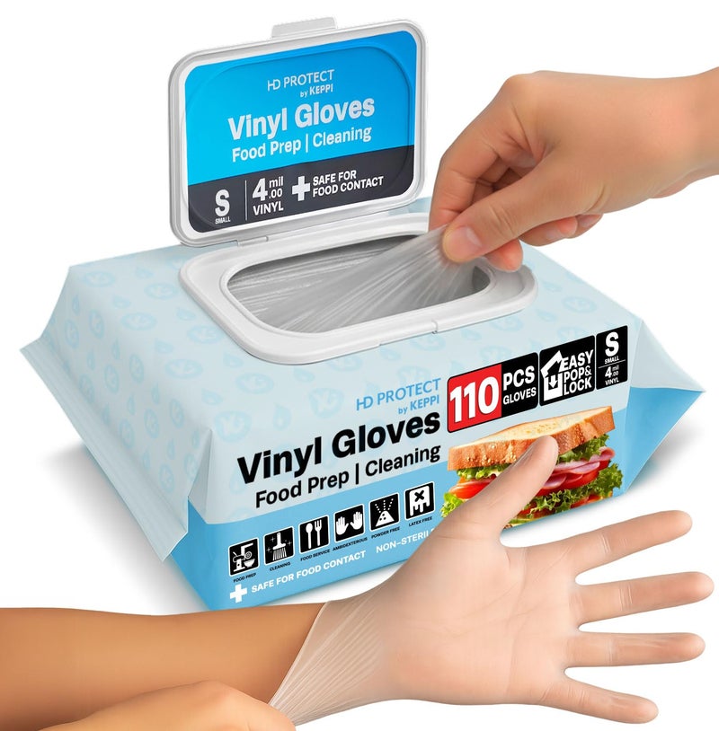 Keppi 110 Pack Clear Vinyl Gloves – Disposable Latex-BPA & Powder-Free – Food Safe Plastic Gloves for Cooking Cleaning Food Prep Catering BBQ Baking & Restaurant Use - (Small) - Image 1