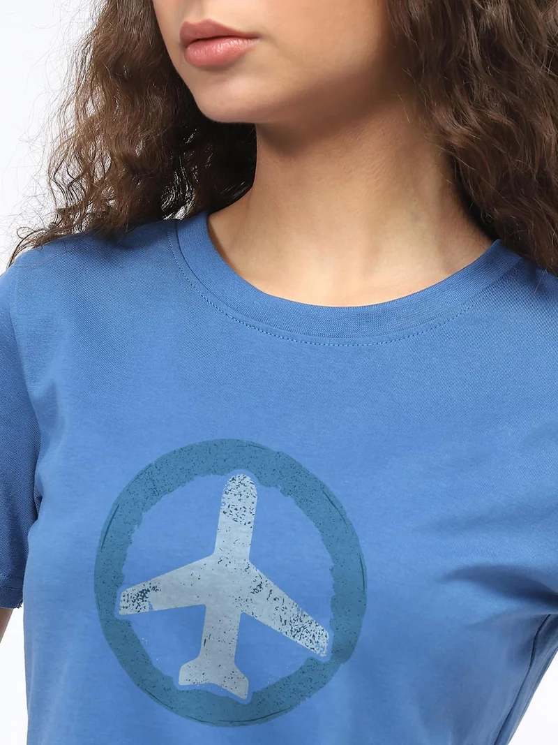 NOBERO  Graphic Print T-Shirt for Women in Blue for Women | Best Price UAE