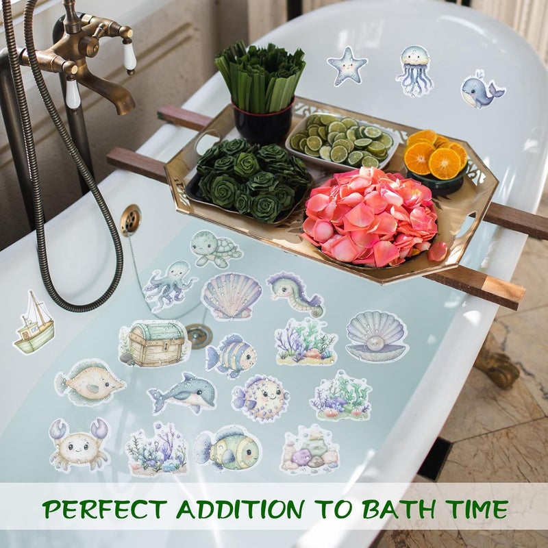 Giftormous Bathtub Non-Slip Stickers for Shower - 20 PCS Bathroom Large Cute Sea Creature Anti-Slip Grips Stickers with Scraper for Kids Bath Tub and Slippery Floor Decor - Image 2